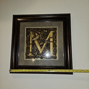 Framed Gold Letter M Wall Art 19 X 19